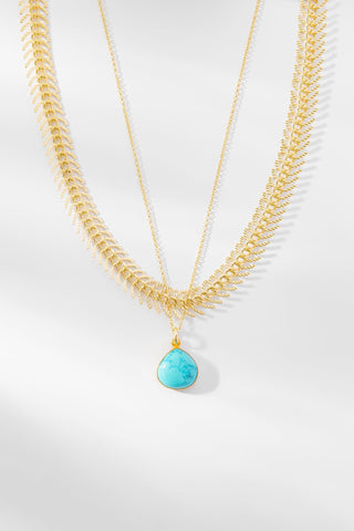 FISH BONE + TURQUOISE HOWLITE NECKLACE | SET