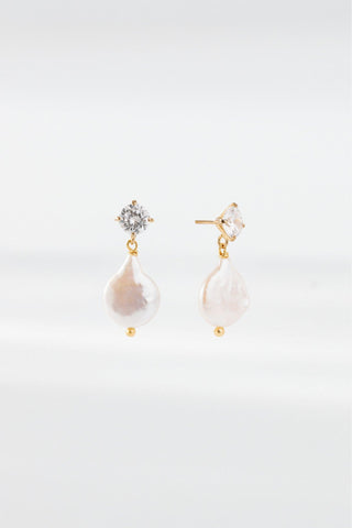 Amelie earrings featuring crystal stud and teardrop pearl drop