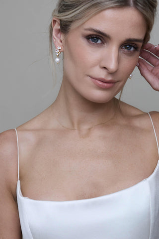 Belle earrings worn as part of the Louise Cooney bridal collection