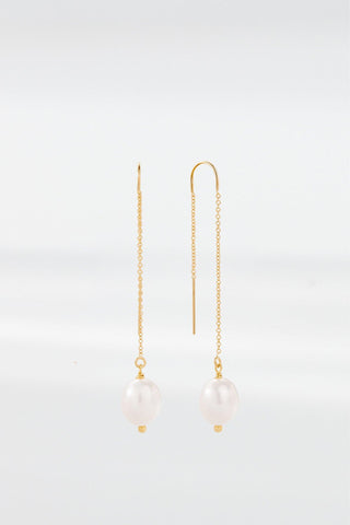 Camille pearl threader earrings with gold chain and pearl drop