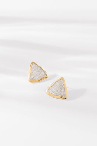 Chiara Earrings by One Dame Lane, sculptural gold stud earrings with pavé crystal detailing.