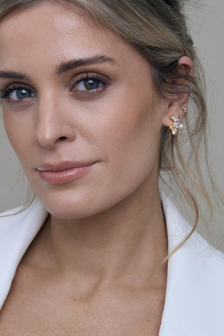 Elsie earrings styled with modern bridal look from Louise Cooney collection