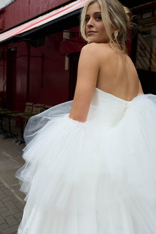 Genevieve earrings from the Louise Cooney bridal collection worn by bride