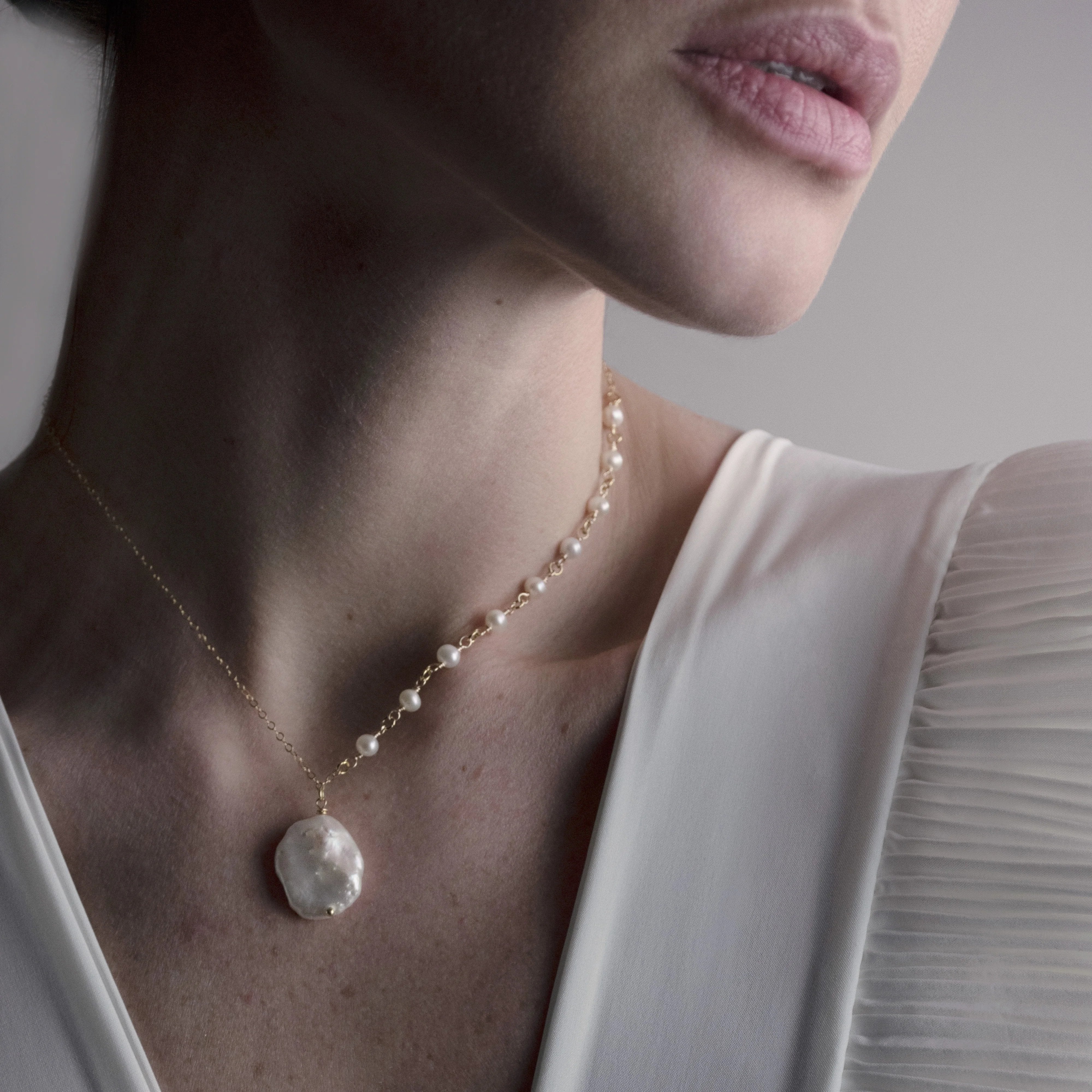Coin Pearl and Freshwater Pearl Necklace from One Dame Lane