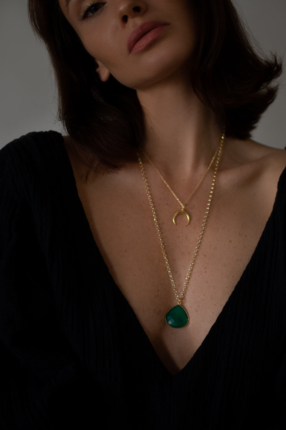 WISH MOON + GREEN ONYX NECKLACE || SET