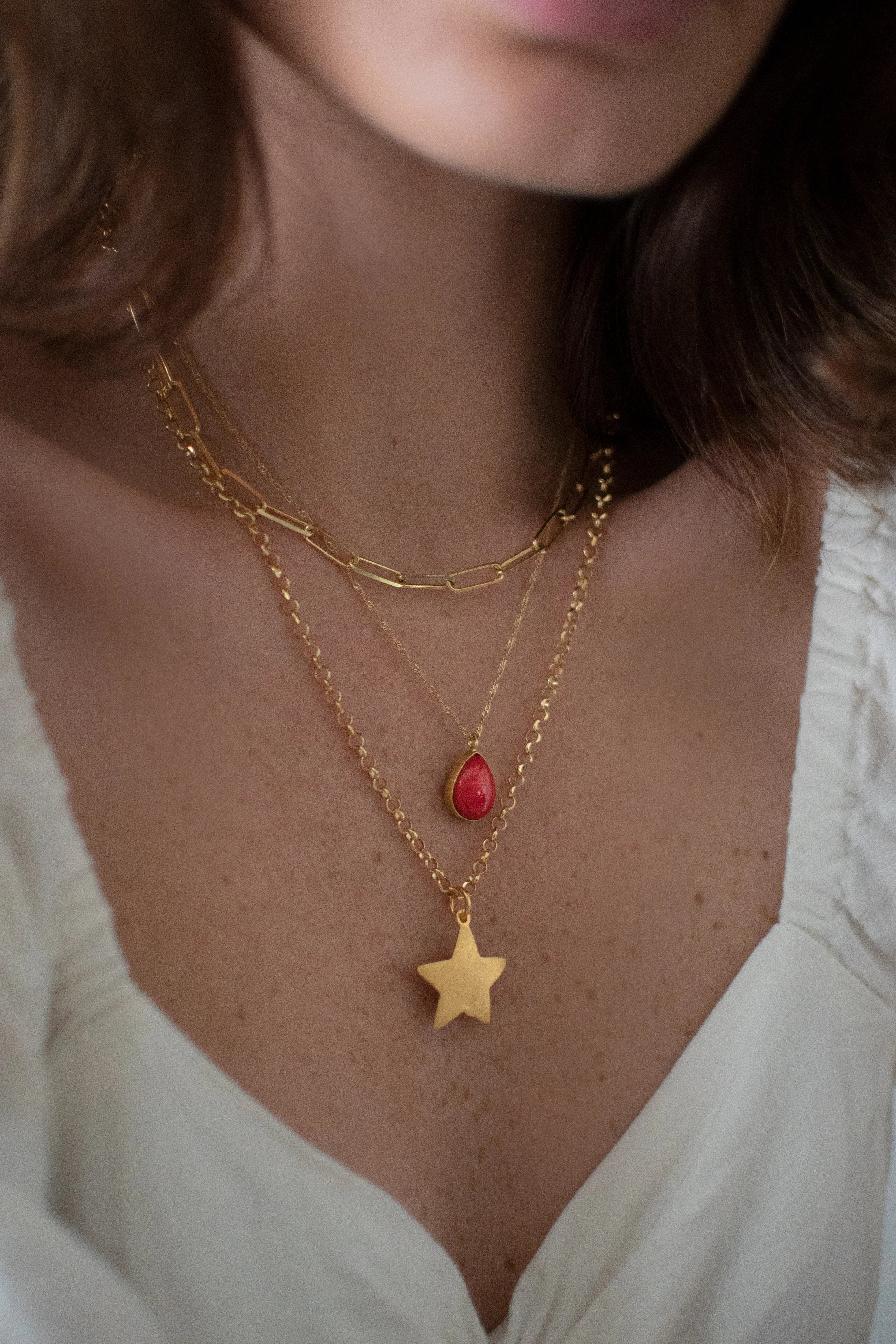 PAPERCLIP + CORAL + STAR NECKLACE || SET