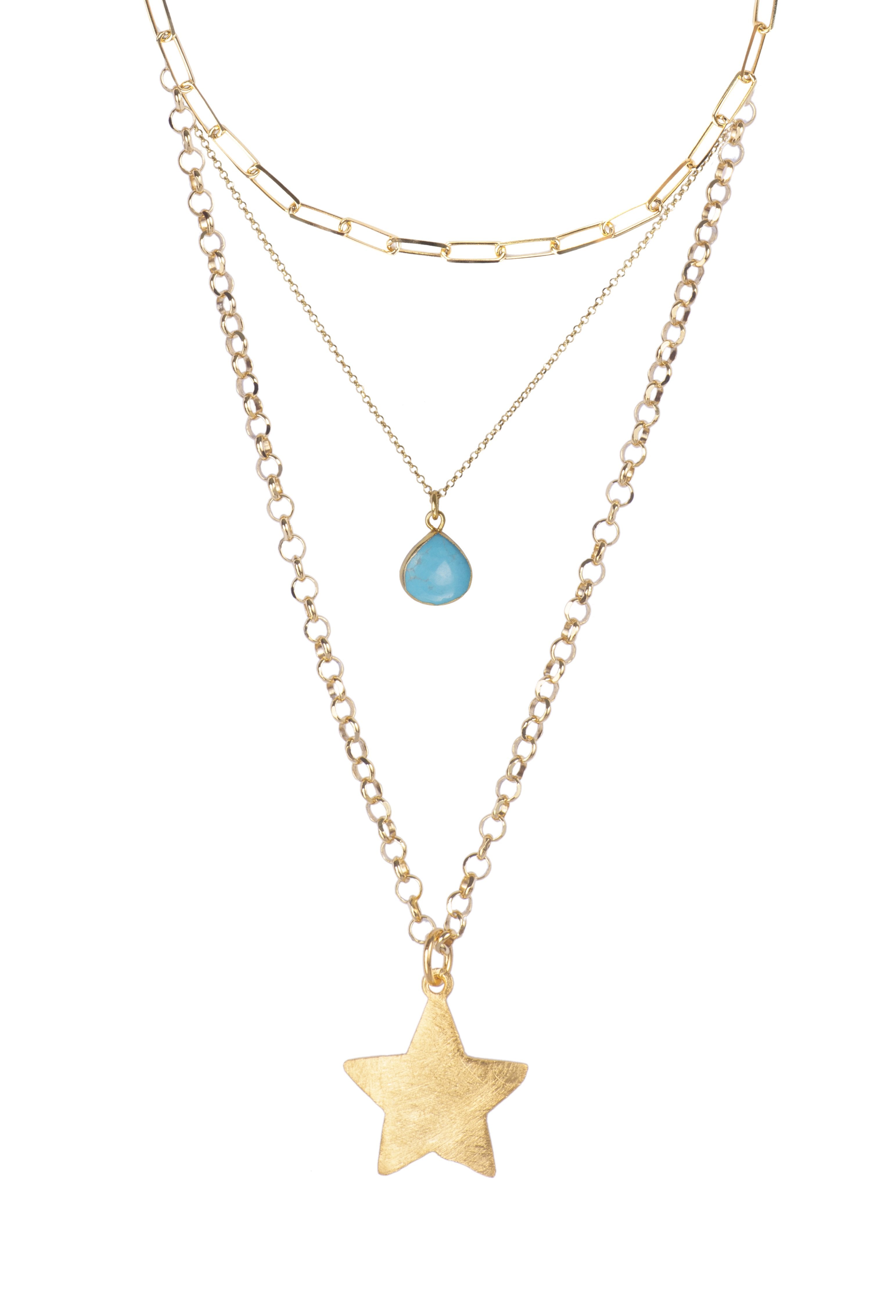 PAPERCLIP + TURQUOISE HOWLITE + STAR NECKLACE || SET