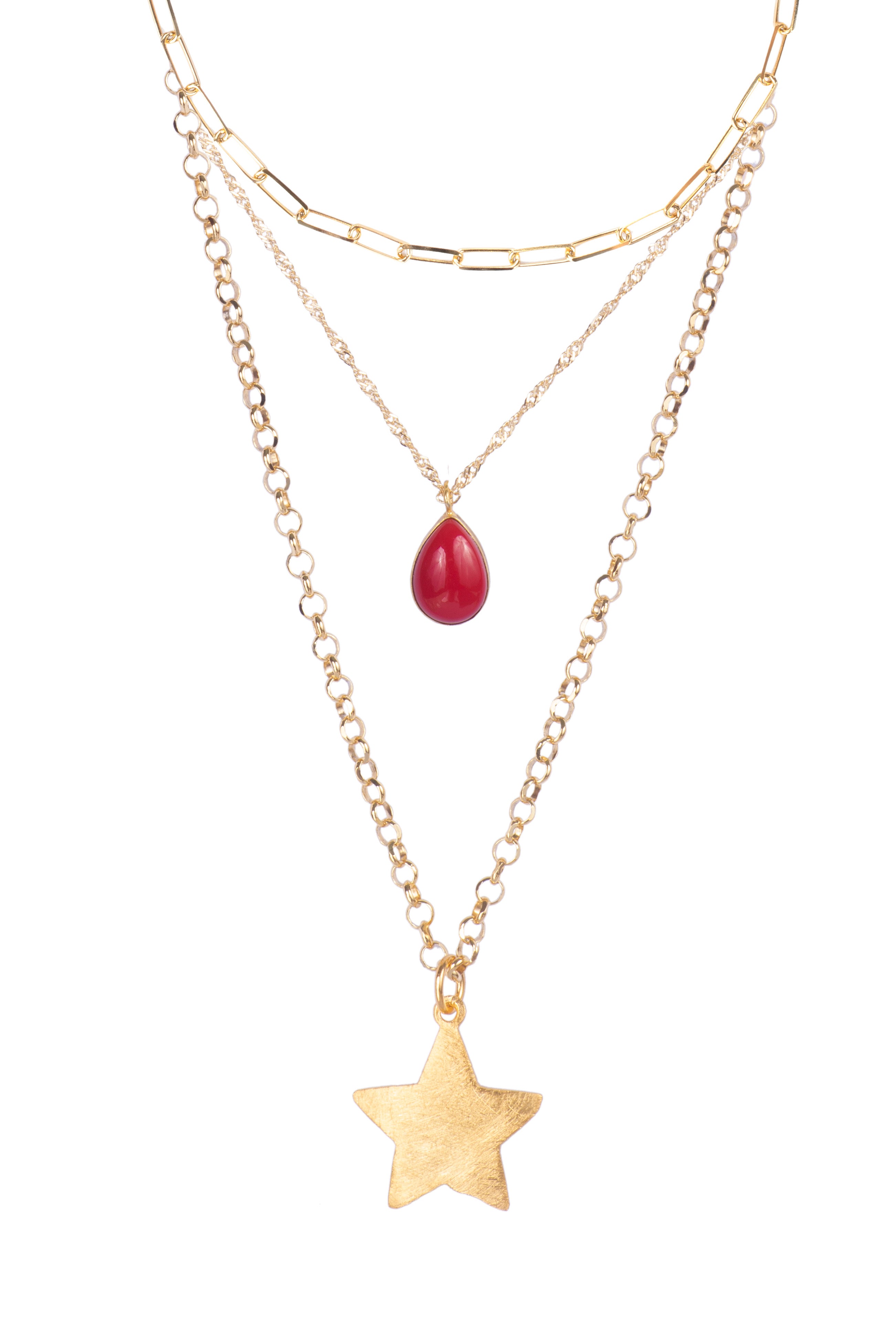 PAPERCLIP + CORAL + STAR NECKLACE || SET